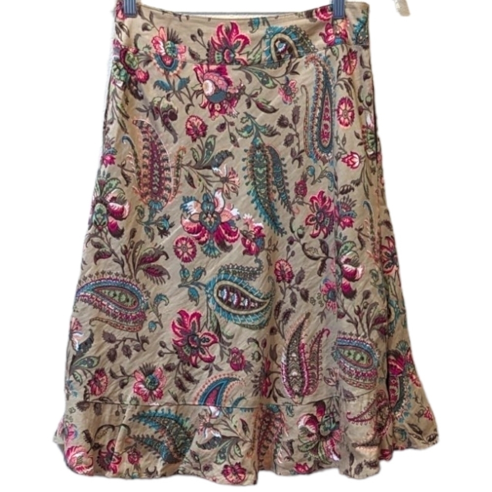 EAST 5th Floral Paisley Print Linen Blend A-Line Skirt with Ruffle (6P)